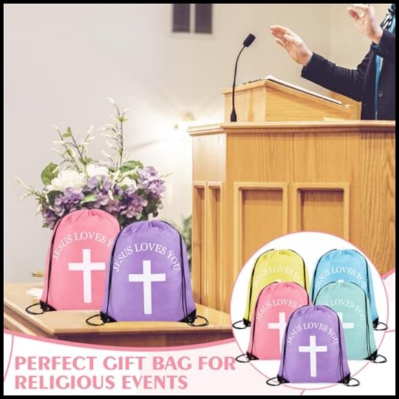 Pastel Drawstring Backpack Bulk Set Religious Gift Bag Polyester Gym Bag main image 5